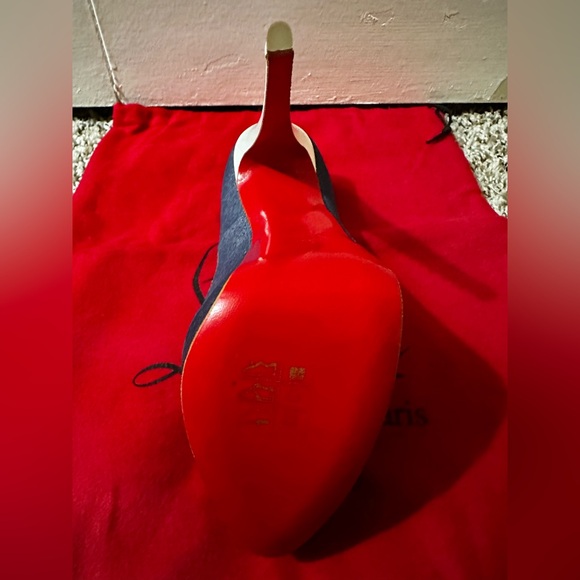 CHRISTIAN LOUBOUTIN LADY PEEP HEELS 150 DENIM JAZZ CALF BLB8 BLUE WHITE 38.5 - Picture 4 of 5